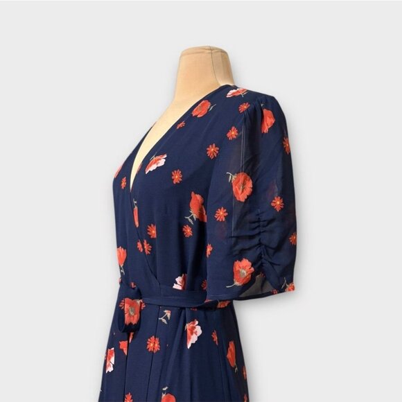 NWT Reformation Napa Midi Dress S Wrap Navy Red Poppy Floral NEW Party Cha Cha - Picture 5 of 8